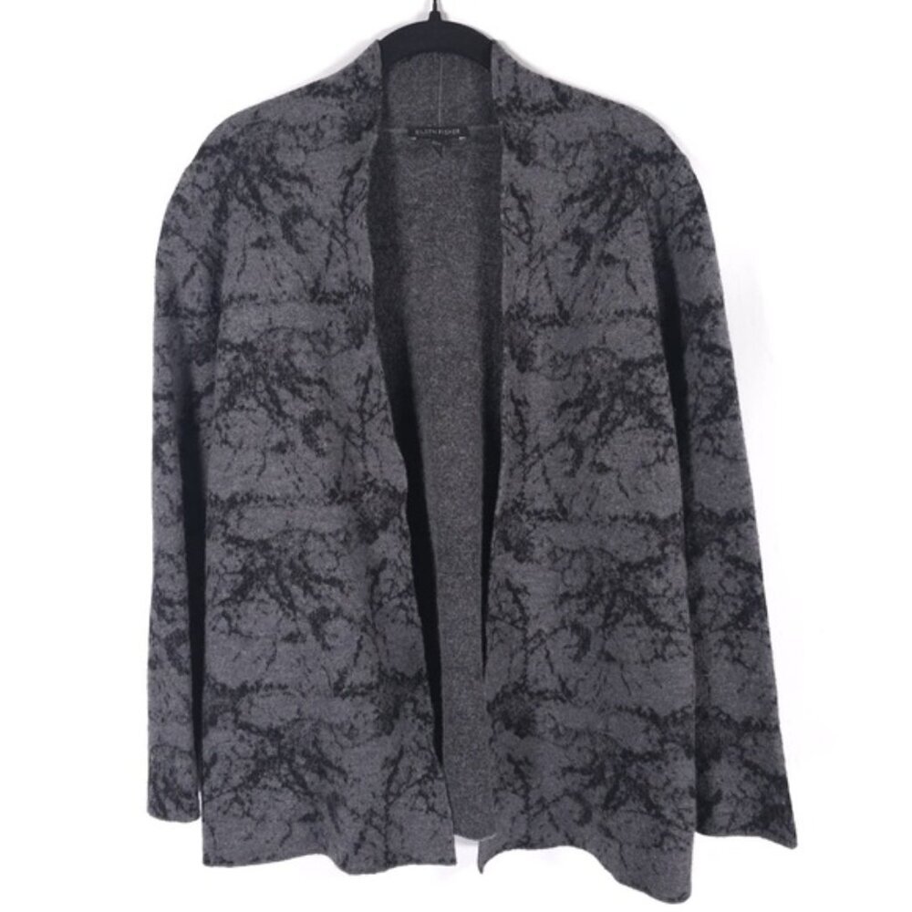 EILEEN FISHER Open Cardigan Tweed Textured MERINO WOOL Blend No Fabric Tag SMALL